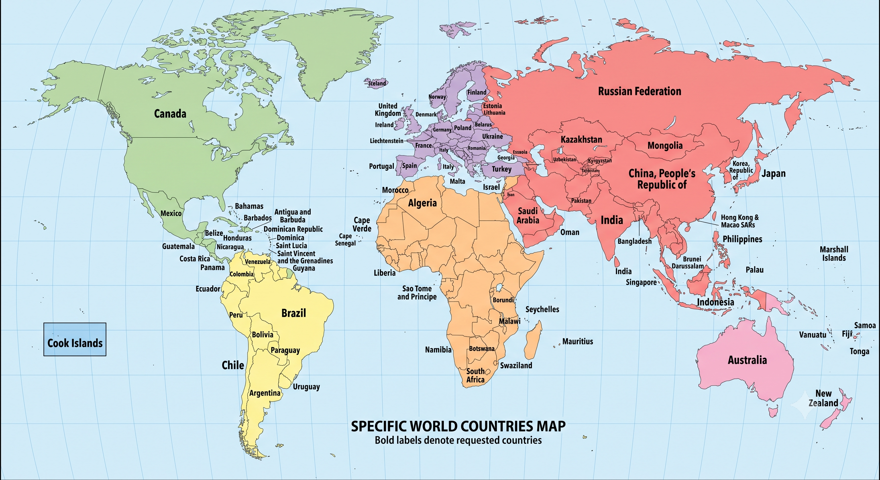 World map showing popular Hague Apostille destination countries