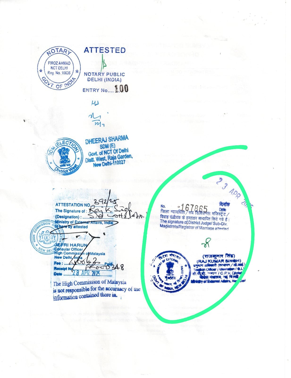 Malaysia Embassy Attestation sample